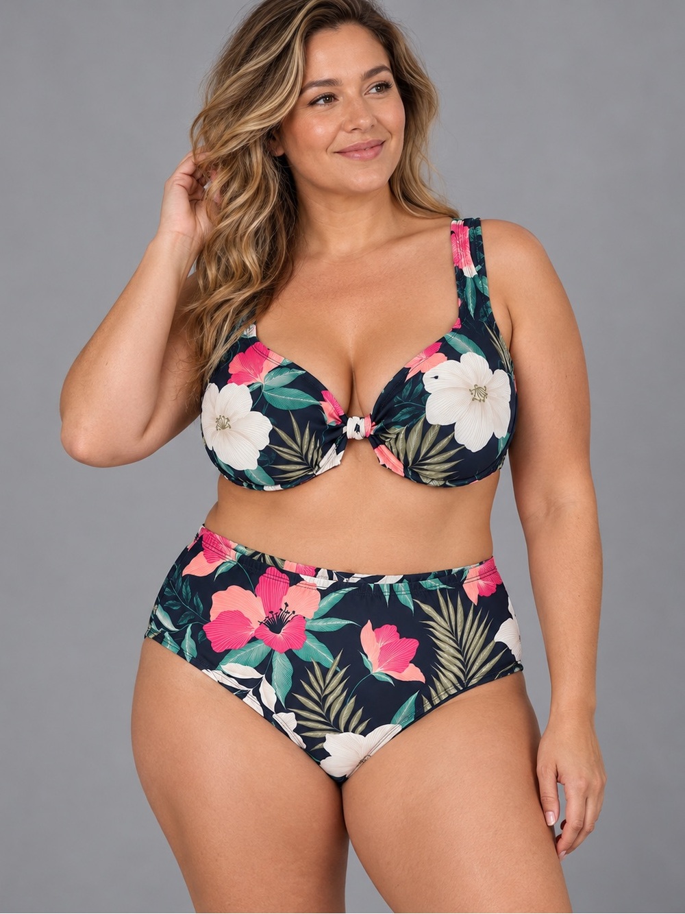 NWT Lane Bryant Size 12 Navy Tropical Floral High Waist Bikini Bottom
